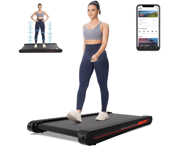 A person using a Sperax Walking Pad treadmill, showcasing a portable and compact design suitable for home workouts.
