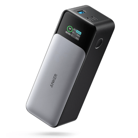 Anker 737 Power Bank, 24,000mAh portable charger with 3 ports and smart display.