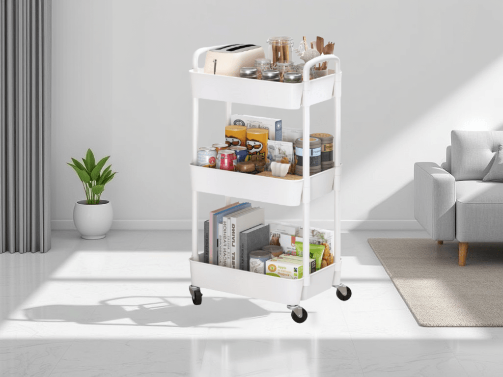 Limited Time Discount: 10% Off Sywhitta 3-Tier Plastic Rolling Utility Cart with&nbsp;Handle