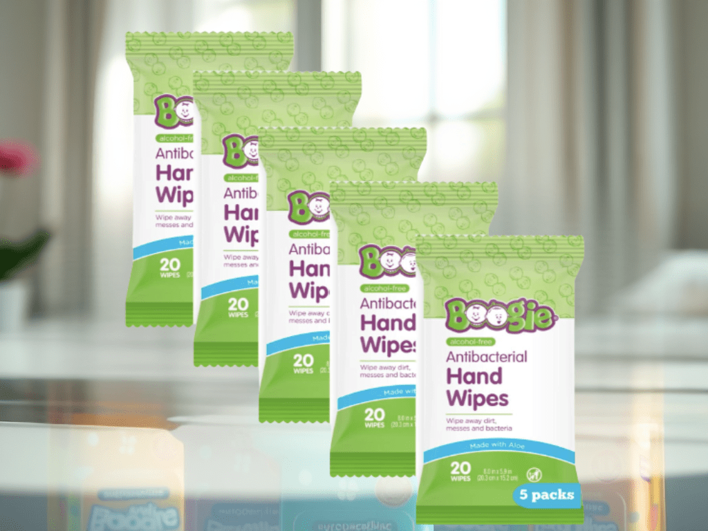 Limited Time Discount: 20% Off Boogie Antibacterial Hand Wipes, 5 Packs of&nbsp;20