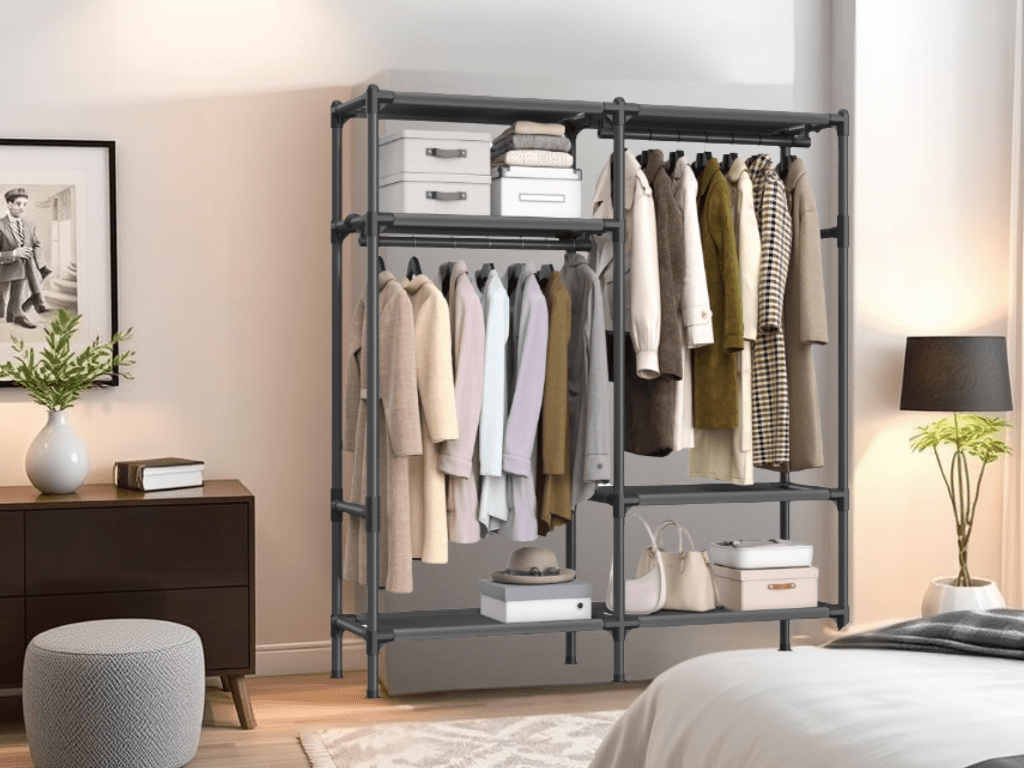 Limited Time Discount: 44% Off SONGMICS Freestanding Portable Wardrobe with Hanging Rails and&nbsp;Shelves