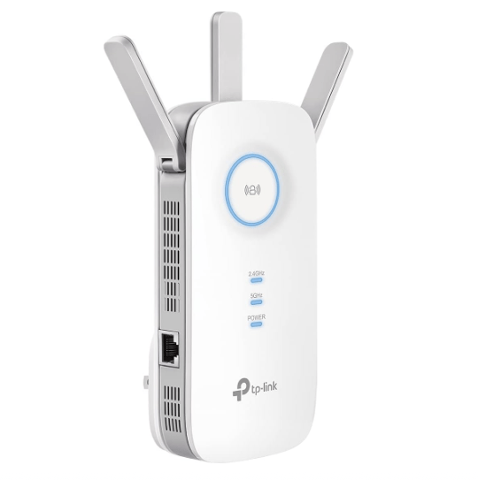 TP-Link AC1900 WiFi Extender with four antennas, designed to boost internet coverage up to 2800 sq.ft and support multiple devices.