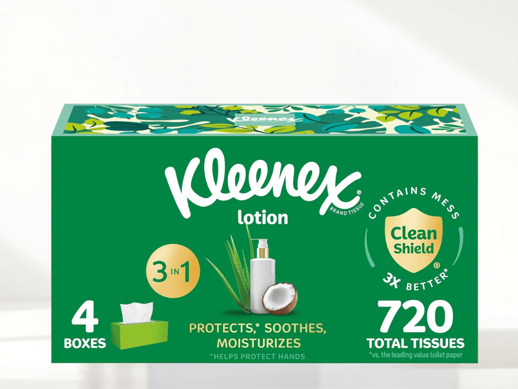 Discounted: 24% Off Kleenex Lotion Facial Tissues with Coconut Oil, 4 Flat&nbsp;Boxes