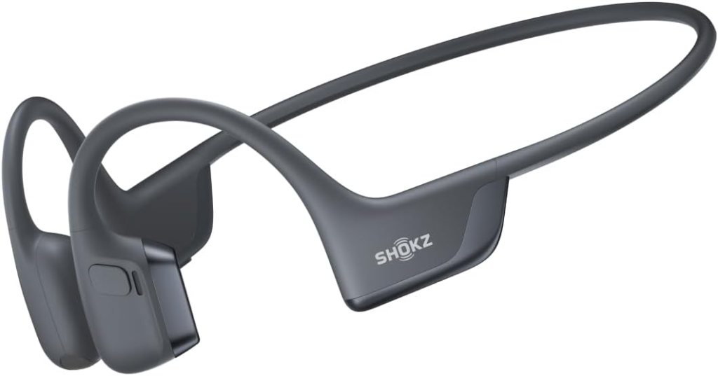 A pair of SHOKZ OpenRun Pro 2 bone conduction sport headphones in dark gray color, designed for a secure and comfortable fit during workouts.