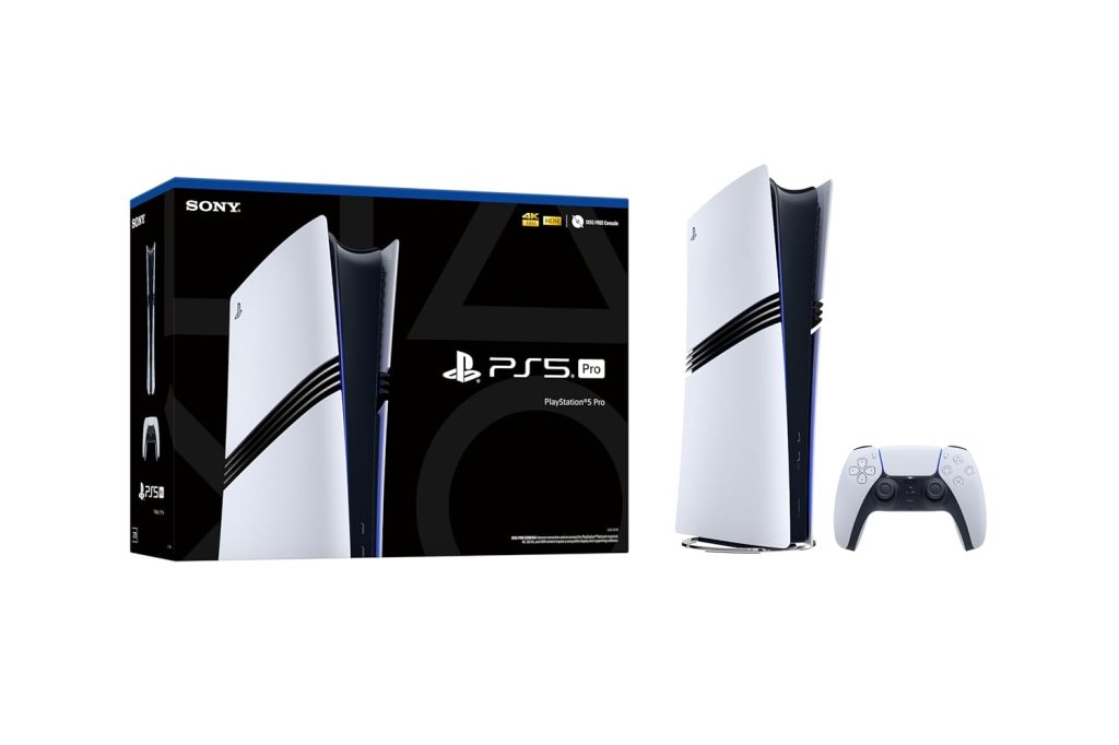 PlayStation 5 Pro console with its box and controller displayed.