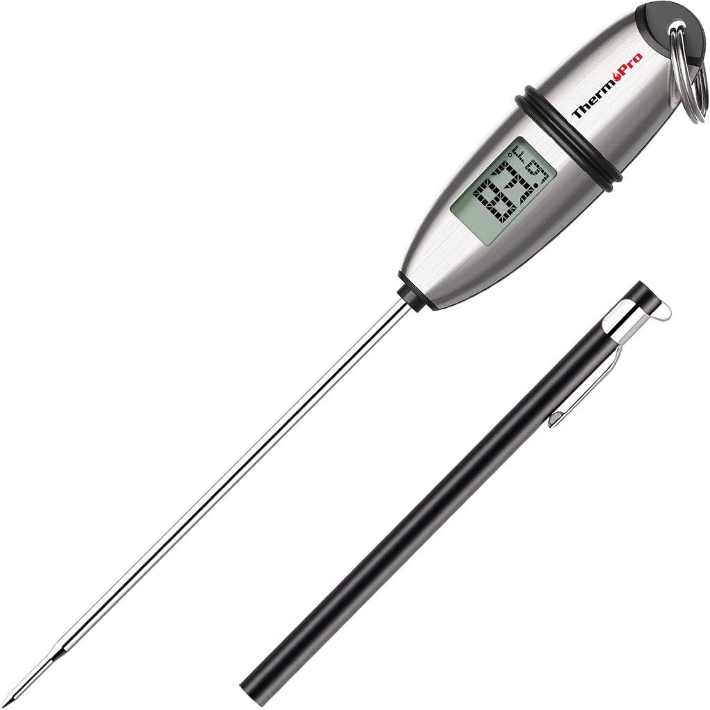 ThermoPro TP02S Digital Food Thermometer with a long probe and digital display, designed for cooking and baking.