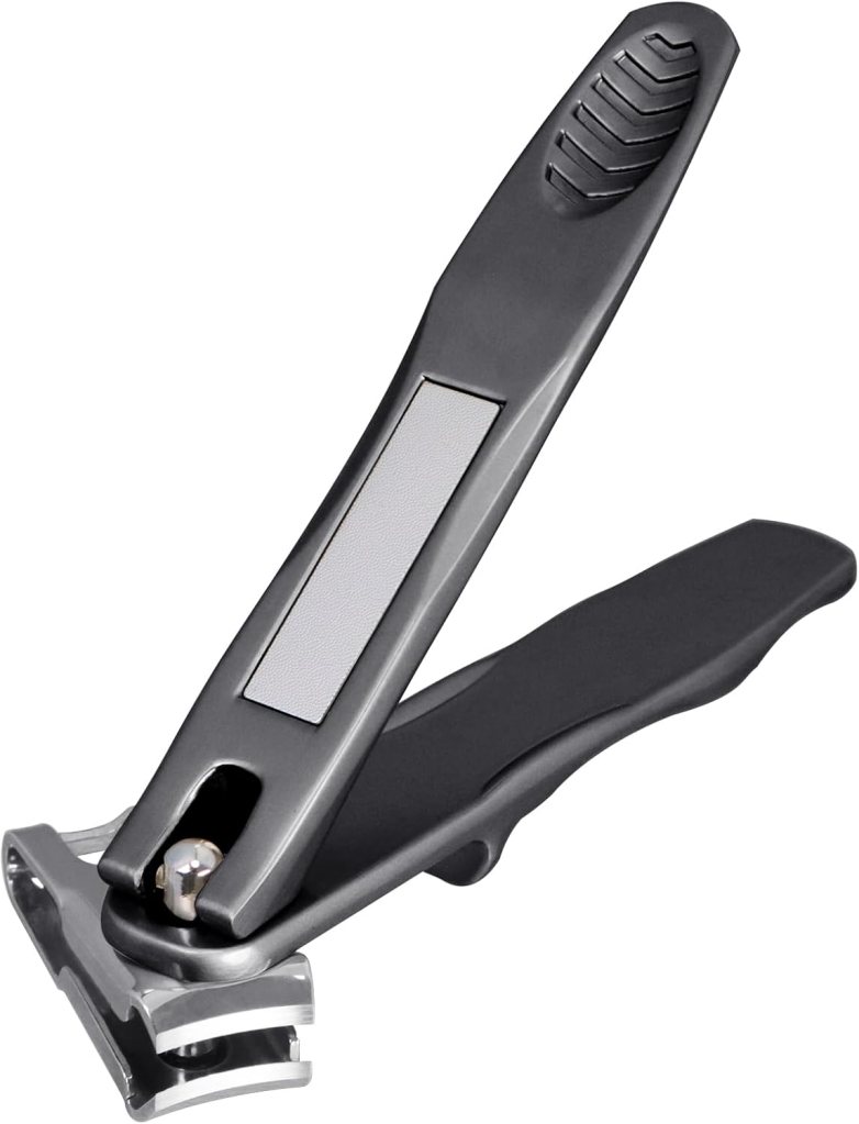 Close-up of a 360° rotating toenail clipper with a long handle and ergonomic grip, designed for easy nail cutting.